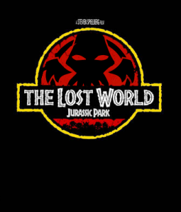 It's the Jurassic Park Logo, but instead of a dinosaur, there is a tentacled head above a title of 'The Lost World.'